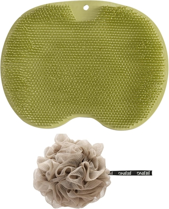 Silicone Bath Body Brush Back Scrubber with Bath Ball Easy to Clean and Can Be Pasted to The Wall Massage The Skin Promote Blood Circulation(Size:30x25cm,Color:Green)