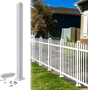 E&K 38.6"H Vinyl White Picket Fence Post Pole