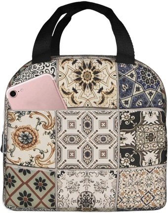 Talavera Mexican Tiles Lunch Bag-Reusable Insulated Thermal Lunch Box-Portable Tote Bag Cooler Picnic Bag for Men Women