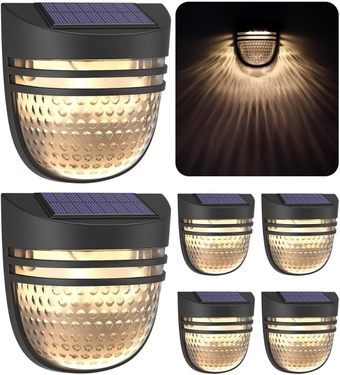 Solar Wall Lights, Solar Wall Lights, IP65 Waterproof, Solar Deck Lights with 2 Modes, Outdoor for Decoration, Fence, Stairway, Wall, Garden,6 Pack