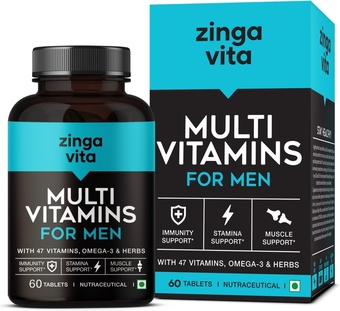 VAINA Multivitamin Tablets for Men with 41 Essential Vitamins, Omega 3, Calcium, Zinc & Magnesium, Boost Immunity, Strengthen Bones & Joints - 60 Tablets