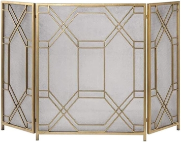 Screen Fire Guard Stove Fire Screen Fireplace Screen Decorative Fireplace Screen 3 Panel Fire Screen Foldable, Gold Large for Open Fire/Gas Fires/Log Wood Burner Yearn for
