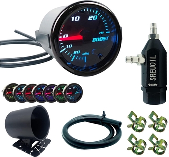 2" 52mm Turbo Boost Gauge 7 Color Adjustment Boost Meter with Universal 0-30PSI Manual Boost Controller Kit