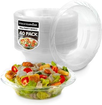 (40-Count) Elegant 18 oz Clear Plastic Bowls for Parties, Large Disposable Bowl for Fancy Dinner or Cocktail Party, Soup and Salad, Thick and Sturdy