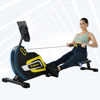 Magnetic Rowing Machine Folding Rower with 14 Level Resistance Adjustable, LCD Monitor and Tablet Holder for Foldable Rower Home Gym Cardio Workout, Yellow