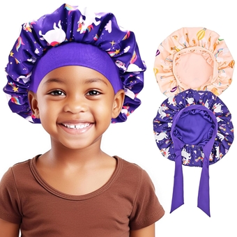 2 PCS Kids Bonnets for Girls, Reversible Silk Bonnet for Sleeping Satin Bonnet Cap with Wide Elastic Band -Unicorn & Rainbow
