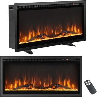 36 Inches Electric Fireplace in-Wall Recessed, Wall Mounted and Freestanding, 750W/1500W Linear Fireplace Heater with Remote Control, Adjustable Flame Color & Brightness (36 Inches)
