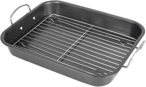 Deluxe Non Stick Roaster Pan/Turkey Roasting Pan with Rack and Handles, Excellent Broiler Pan for Turkeys, Hams and Chickens 14.5" x 11.5", Black
