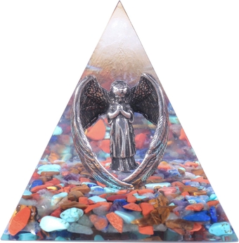 rockcloud Praying Angel Orgone Pyramid with Multi Crystal Stones Healing Orgonite Generator for Protection Yoga Meditation