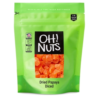 Dried Diced Papaya | 2lb Bulk Bag Dehydrated Pawpaw Tree Papaya Cubes for Snacking & Baking | Light Sugar Coating, Low Sodium, Dairy Free, Low Cholesterol, Low Fat & High Fiber Fruits