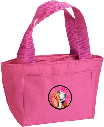 LH9377PK-8808 Pink Basset Hound Lunch Bag Insulated Lunch Box Tote Bag for Women Adult Men, Reusable, Large, Multicolor