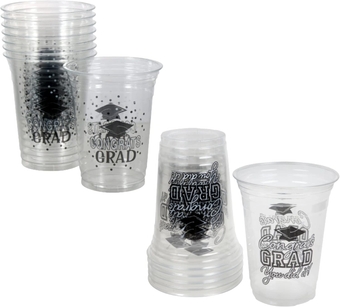 IOS Graduation Essentials Clear Plastic Tumbler Congratulatory Cups For Juices, Wines, Alcohols, and All Types of Beverages, 6 ct. (2packs/set)