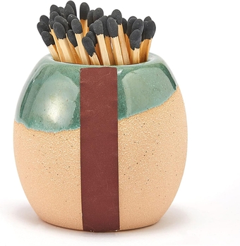 Ceramic Match Holder with Striker by Gute - Gifts for Party, Fireplace, Candle Lighter - Decorative Home Holiday Décor Gifts - Match Striker Jar for Fancy Matches - Matches NOT Included (Green, Beige)