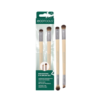 Eye Enhancing Duo Makeup Brush Kit, For Eyeshadow, Use to Define, Blend, Smudge, & Shade Eyes, Synthetic Bristles, Eco-Friendly Makeup Brushes, Cruelty-Free & Vegan, 2 Piece Set Green