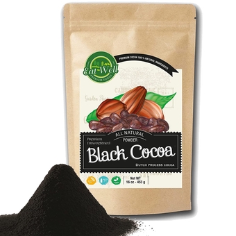Eat Well Black Cocoa Powder 16 oz, Dutch-Processed Dark Cocoa Powder For Making Chocolate and Baking, Unsweetened Alkalized Dark Cocoa Powder in Reseable Bag, From 100% Natural Raw Cacao
