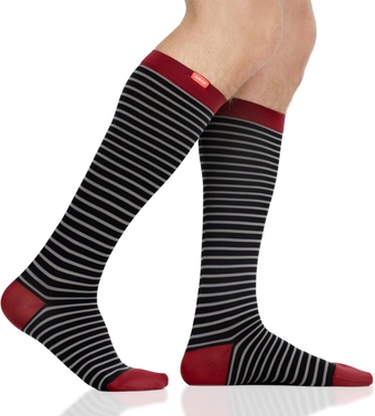 VIM & VIGR 30-40 mmHg Medical Grade Compression Socks for Women & Men (Black & Grey Little Stripe Nylon, Small/Medium Wide Calf (4))