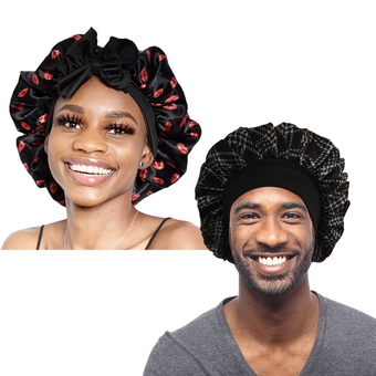 Silk Bonnet for Sleeping Satin Bonnet Sleep Bonnet Hair Bonnet Night Sleep Cap Hair Wrap for Sleeping for Men Women Red Lips 2pcs