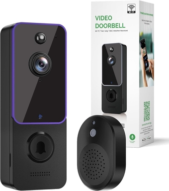 Smart Video Doorbell Included Ring Chime, Security Camera Wireless, Battery Powered, Wide-Angle Lens, 2 Way Audio, Night Vision, Human Detection, for Indoor/Outdoor Surveillance