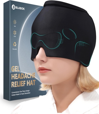 Migraine Headache Relief Cap - Headache Migraine Relief Ice Pack Hat for Hot & Cold Compress Therapy, Cool Ice Head & Eyes Wrap Pack Mask for Relief of Puffy Eyes, Tension, Sinus,and Stress