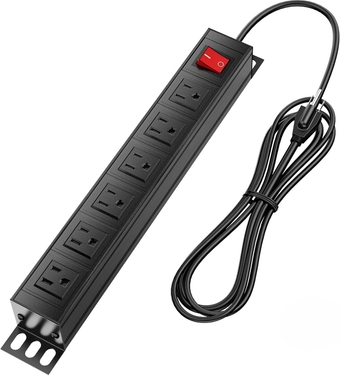 6 Outlets Wall Mountable Power Strip with On/Off Switch, Heavy Duty Power Strip with 6 Ft Extension Cord Wide Space Power Strip for Home, Office, Industrial, Workshop, 15A 125V 1875W, Black