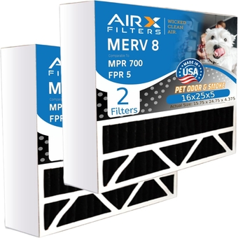 AIRX FILTERS WICKED CLEAN AIR. 16x25x5 Air Filter Odor Eliminator Carbon Filter MERV 8 Compatible with Lennox X6670 Furnace Filter 2 Pack