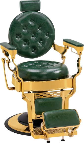 Vintage Barber Chair Heavy Duty Metal Frame All Purpose Hydraulic Recline Salon Beauty Spa Equipment 2947 (Green with Gold Frame)
