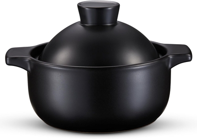 Kook Korean Stoneware Dolsot Pot Set, Stone Bowl with Lid, for Cooking Bibimbap, Kimchi, Hot Pot, Soups and Stews, Oven and Dishwasher Safe, 68 oz, Black