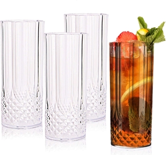 Plastic Drinking Glasses 48 Pcs - 14 oz Whiskey Glass, Highball Glasses - Disposable Clear Hard Plastic Tumblers -  Cocktail Glass, Plastic Cocktail Glasses