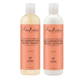 Body Wash and Shea Moisture Lotion - Coconut & Hibiscus Body Wash & Coconut Lotion for Dry Skin with Songyi Mushroom, 13 Fl Oz Ea (2 Piece Set)