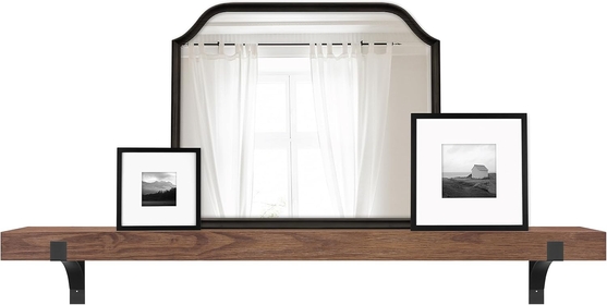 Master & Co. Modern Floating Fireplace Mantel with Black Metal Brackets, Long Floating Shelves for Wall Décor, 72 inches, Walnut Woodgrain