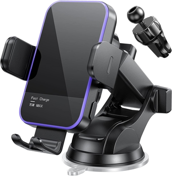Wireless Car Charger,【7 Colored RGB Backlit】 15W Auto Clamping Car Charger Phone Mount Holder fit for iPhone 15 14 13 12 Mini Pro Max 11 XR XS, Samsung Galaxy S24 Ultra S23 S22 S21+ Note 20, etc