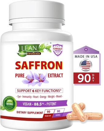 Saffron Pure Extract, Weight Loss Mood Energy Eye Heart Immune Support Supplement, Appetite and Craving Suppressant Natural Slim Metabolism Booster Diet Pills That Works for Men Women, 90 Capsules