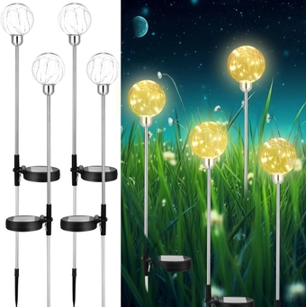 4 Pcs Solar Outdoor Lights for Outside Garden Decorative Solar Globe Lights Waterproof Auto On/Off LED Solar Lights for Patio Pathway Walkway Christmas Decoration