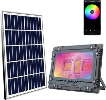 Solar Powered 16W/2100LM Black Outdoor Integrated RGB LED Flood Light with Colors Change w/ Music for Party Decor