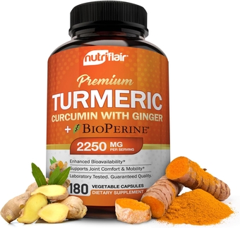 Turmeric Curcumin with Ginger and BioPerine Black Pepper Supplements, 180 Capsules - 95% Curcuminoids - Joint Support, Antioxidant, Anti Aging - Natural, Non-GMO, Vegan Best Maximum Potency