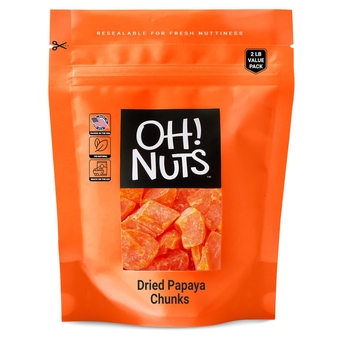 Dried Papaya Chunks | 2lb Bulk Bag of Diced Dry Pawpaw Tree Papaya Bites for Snacking & Baking | Light Sugar Coating, Low Sodium, Dairy Free, Low Cholesterol Low Fat & High Fiber Fruits