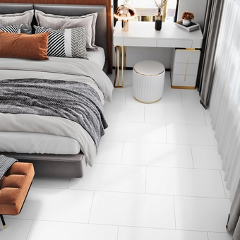 White Peel and Stick Floor Tile Waterproof 12"x24" Sheet Vinyl Flooring Peel and Stick Bathroom Floor Tile Stickers Linoleum Flooring Self Adhesive Floor Tiles Vinyl for Bedroom Kitchen 4 PCS