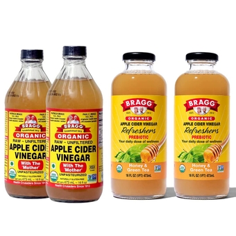Organic Apple Cider Vinegar With the Mother 16 Ounce 2 Pack and  Organic Honey Green Tea Vinegar Drink 16 Ounce 2 Pack Bundle