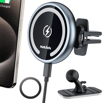 for Magsafe Car Mount Wireless Charger Magnetic Fast Charging Compatible with iPhone 15,14,13,12,Pro Max,Mini,Magsafe Case, Air Vent and Stick On Dashboard Car Phone Holder