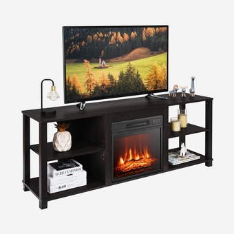 59” Fireplace TV Stand,1400 W Electric Fireplace TV Stand for TV up to 65”,Built-in 18" Electric Fireplace,6H Timer & Overheat Protector & CSA Certification & Open Adjustable Storage Shelves