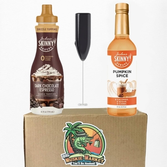 Jordan's Skinny Syrup & Sauce Bundle - 1- Pumpkin Spice Syrup (12.7 oz) and 1- Dark Chocolate Espresso (12 oz) with Milk Frother (1 Pumpkin Spice/1 Dark Chocolate Espresso)