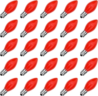 C7 Red Christmas Replacement Night Light Bulbs, 5 Watt E12 Candelabra Base Bulbs - Great for Small Night Lights, Decorative Lights, Christmas Outdoor String Lights, Pack of 25