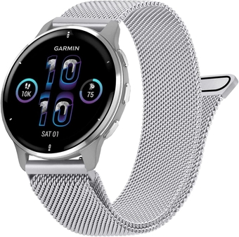 Metal Bands for Garmin Venu / Venu 2 Plus / Venu Sq Watch Band Women Men, 20mm Stainless Steel Replacement Wristband Strap for Garmin Vivomove Sport, Vivoactive 3 / 3 Music, Forerunner 645 / 245 Music Smart Watch