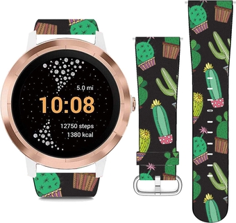 Replacement Leather Strap Printing Wristbands Compatible with Garmin Vivoactive 3 / Vivoactive 3 Music/Vivomove - Knit Hearts Pattern