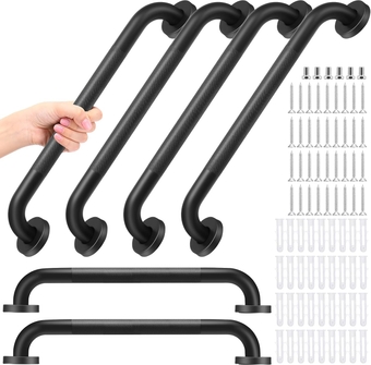 6 Pack Matte Black Shower Grab Bar 16 Inch 304 Stainless Steel Bathroom Grab Bar Shower Handle Handicap Grab Bars Hand Rails for Bathroom Toilet Elderly Seniors Bathtub Safety Accessories