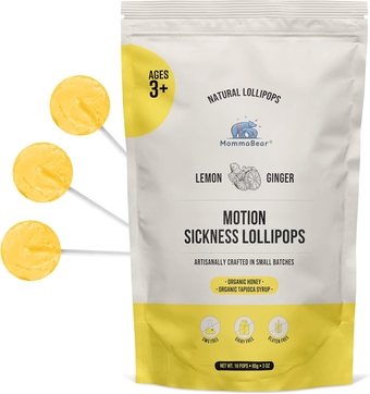 All-Natural Motion Sickness and Travel Sickness Soothing Lollipops | Calming and Delicious Ginger Lollipops with Lemon Flavors for Adults, Pregnant Women & Kids 3+ | 10 Count Pack