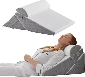 3Pcs Orthopedic Bed Wedge Pillow Set, Foam Wedge Pillow Post Surgery for Back, Leg and Knee Support, Adjustable 9&12 Inch Folding Triangle Pillow for Sleeping, Acid Reflux, Snoring, White/Grey