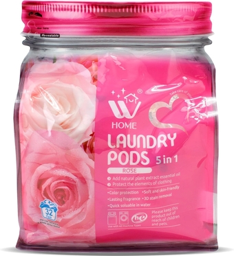 5-in-1 Laundry Pods, 32 Count Bag, High Efficiency (HE), Ultra Concentrate with Powerful Stain Lifter Technology, Fabric Softener ith Rose Extracts, Detergent Pods
