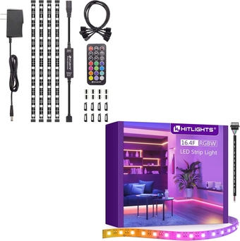 16.4FT RGBW LED Strip Lights + 4Pre-cut Waterproof RGB LED Light Strips Dimmable DIY Color Changing 12V DC LED Tape Lights UL-Listed LED Ambience Lights Kit for TV Home Bedroom Kitchen Party