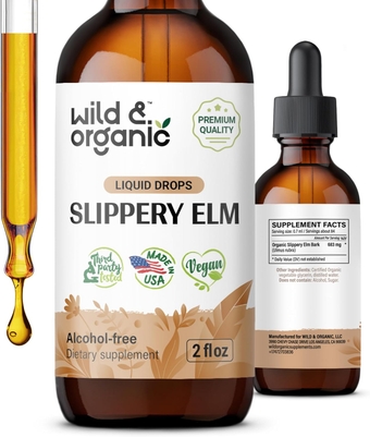 Slippery Elm Liquid Drops -  Slippery Elm Bark Tincture - Vegan, Alcohol Free - 2 fl oz